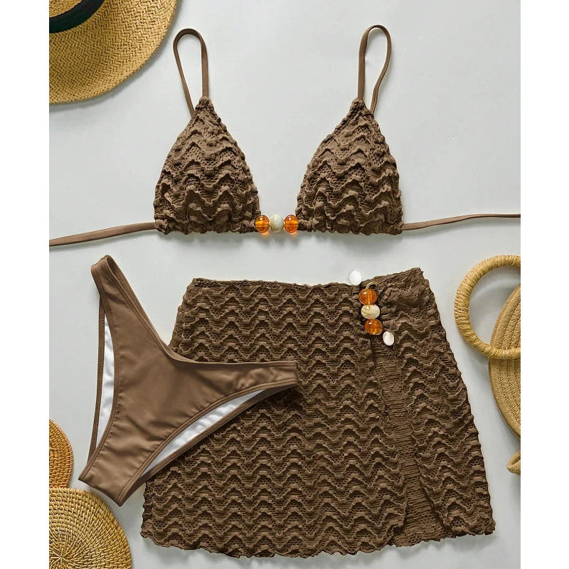 Stylish Halter Push Up Bra Bikini Set for Women in Polyester