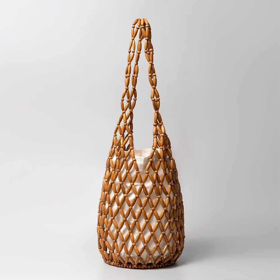 Vintage Women Bucket Tote Bag with Hollow-Out Design