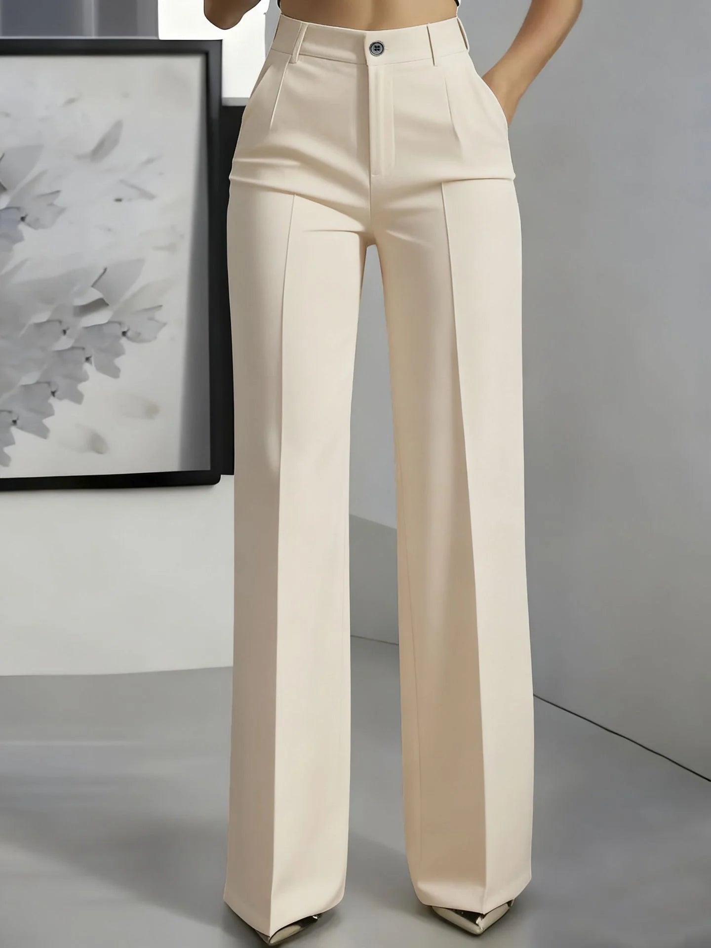 2026 Women's High-Waisted Draped Suit Pants in Solid Twill