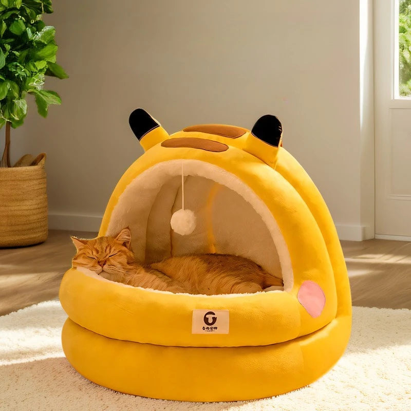 Cozy Plush Pet Cave Bed for Cats and Small Dogs
