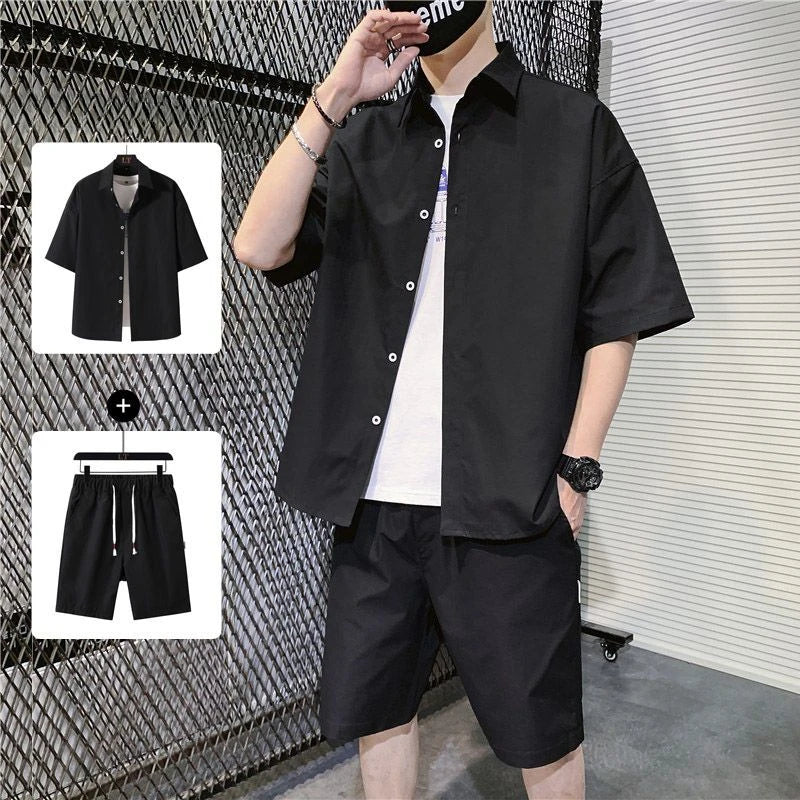 Men's Black Tracksuit Two-Piece Set for Summer Shopping
