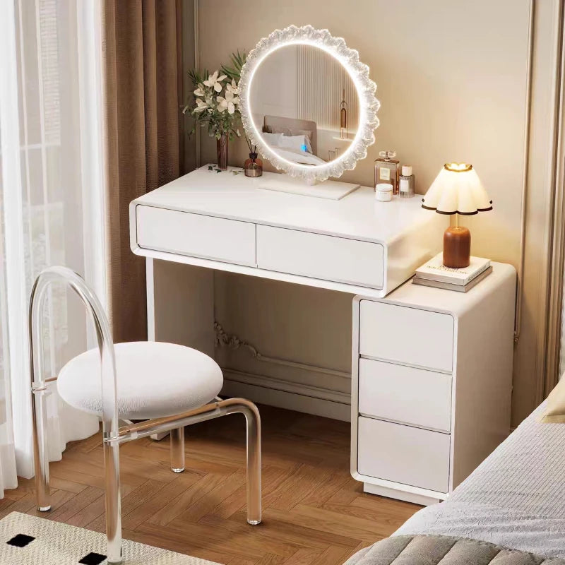 Luxury White Wood Dressing Table with Mirror for Women