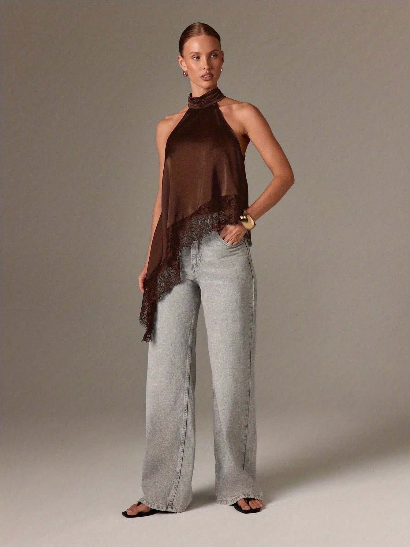 Chic Women's High-Neck Backless Halter Top in Polyester