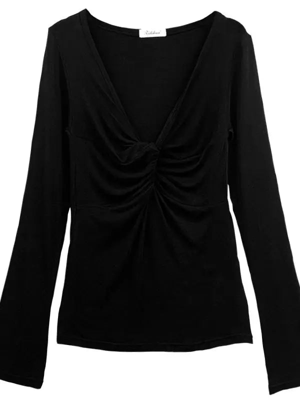 Slim Fit V-Neck Long Sleeve T-Shirt for Women in White Black