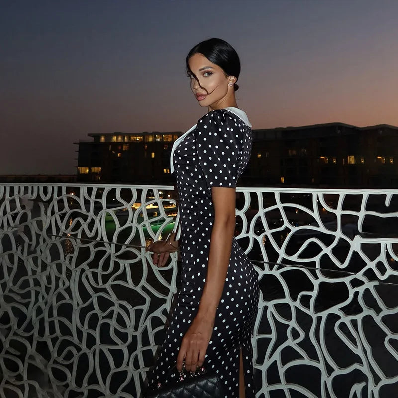 Dot Printed Sheath Dress for Women by HUHUGIRL