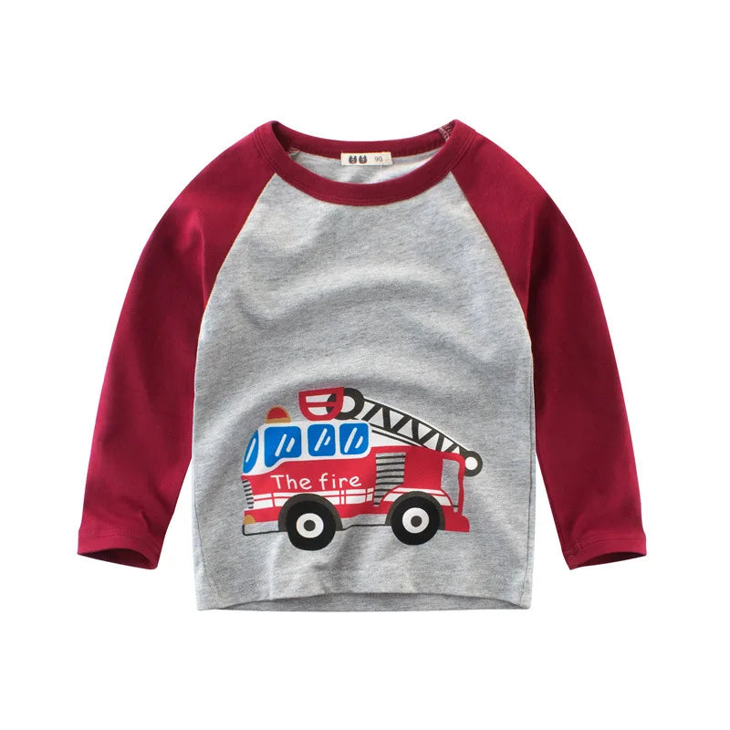 Boys Cartoon Long Sleeve T-Shirt in Color Patchwork