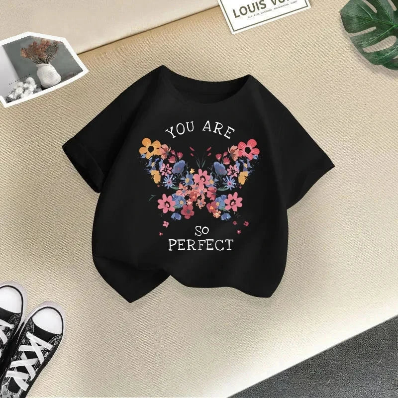 Girls Summer Short Sleeve T-shirt in Cartoon Style