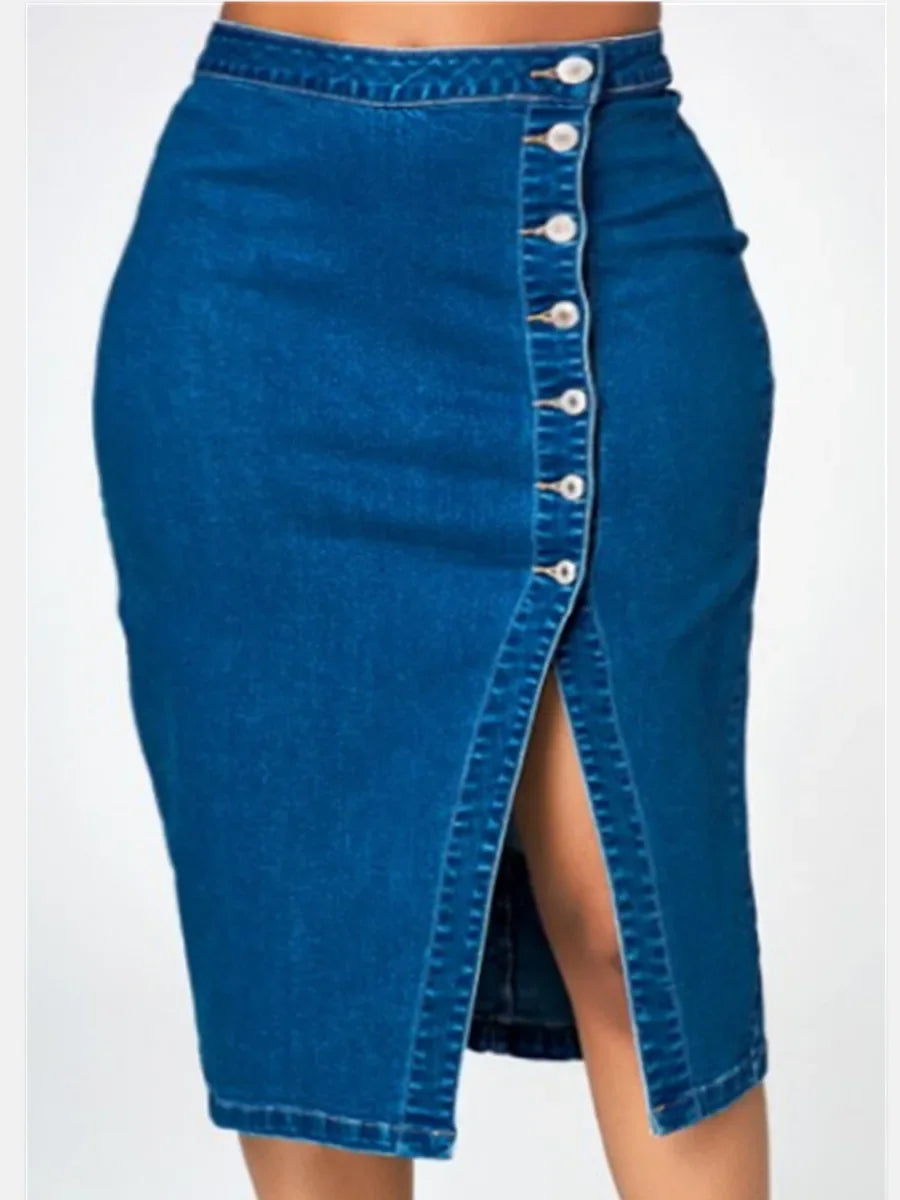Mid Length Denim Skirt for Women - Casual High Waist Design