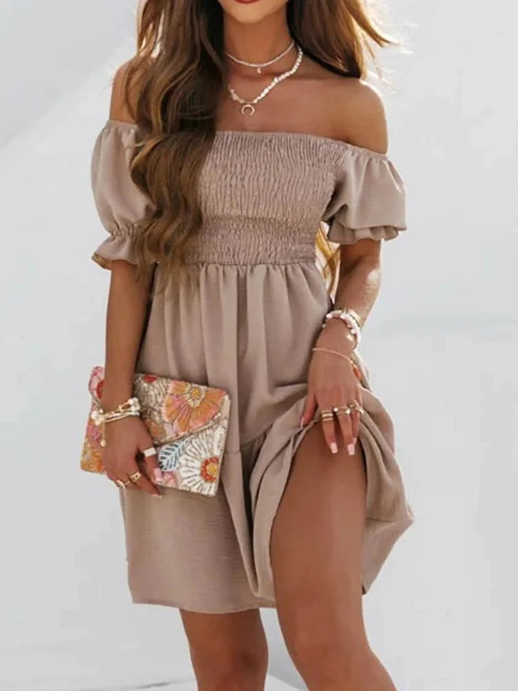 Summer Off Shoulder Puff Sleeve Dress for Women