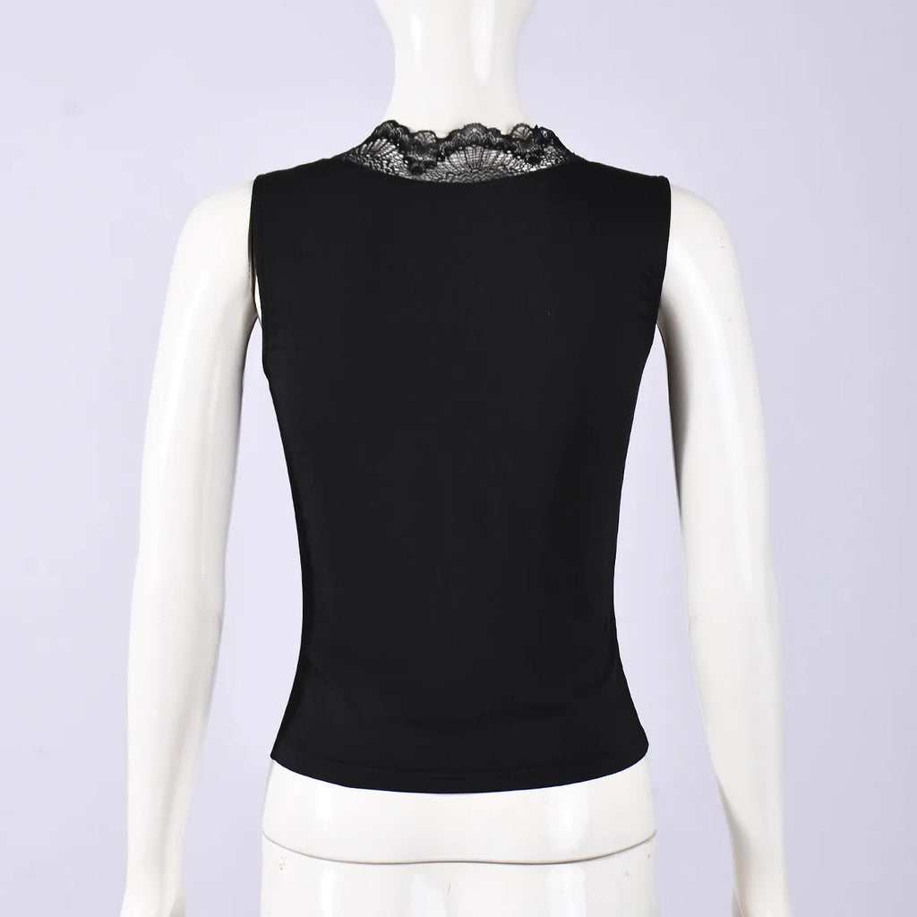 Sexy Lace V Neck Girdling Waist Tank Top Women Sleeveless Bare Midriff Halter Crop Tops Camisole Female Tube Top Cropped Vest
