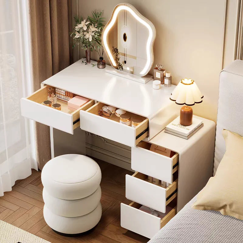 Luxury White Wood Dressing Table with Mirror for Women
