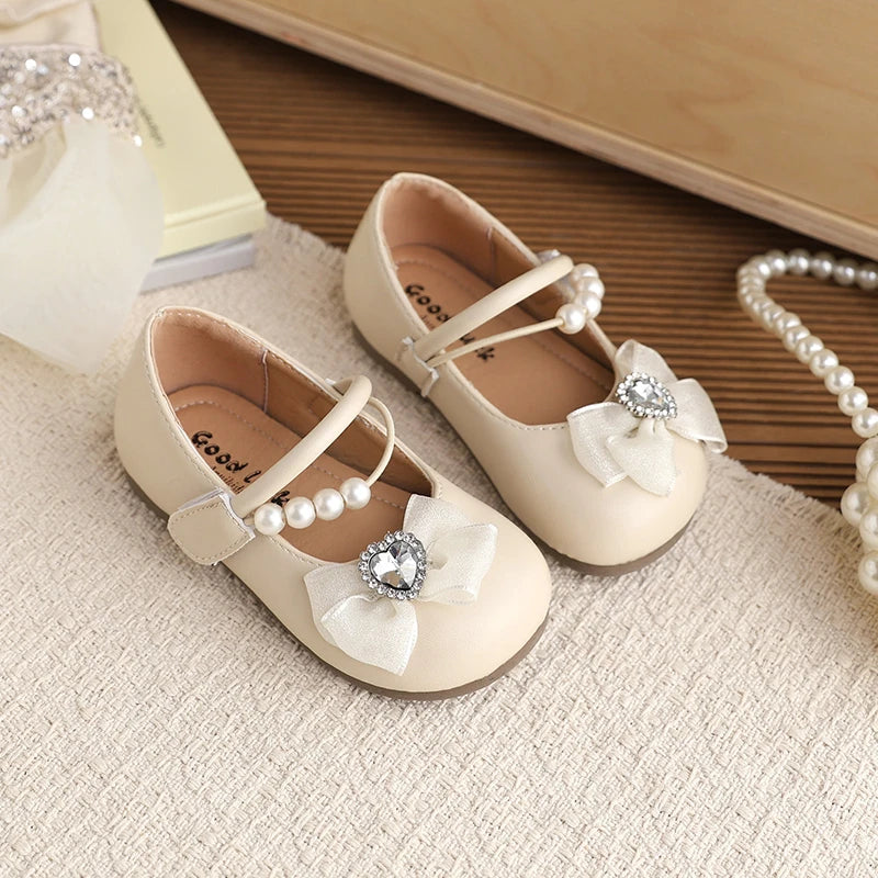 ZOCI Girls Bow Leather Casual Shoes for 4-6 Year Olds