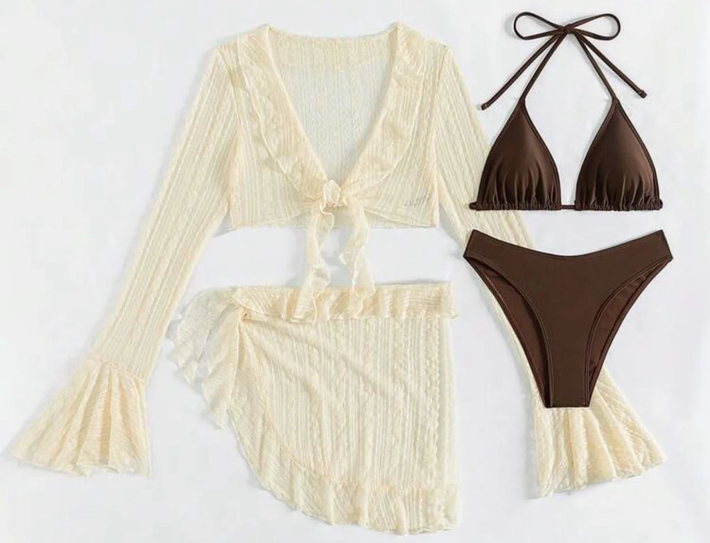 Chisalis Solid Bikini Set with Long Sleeve Cover-up