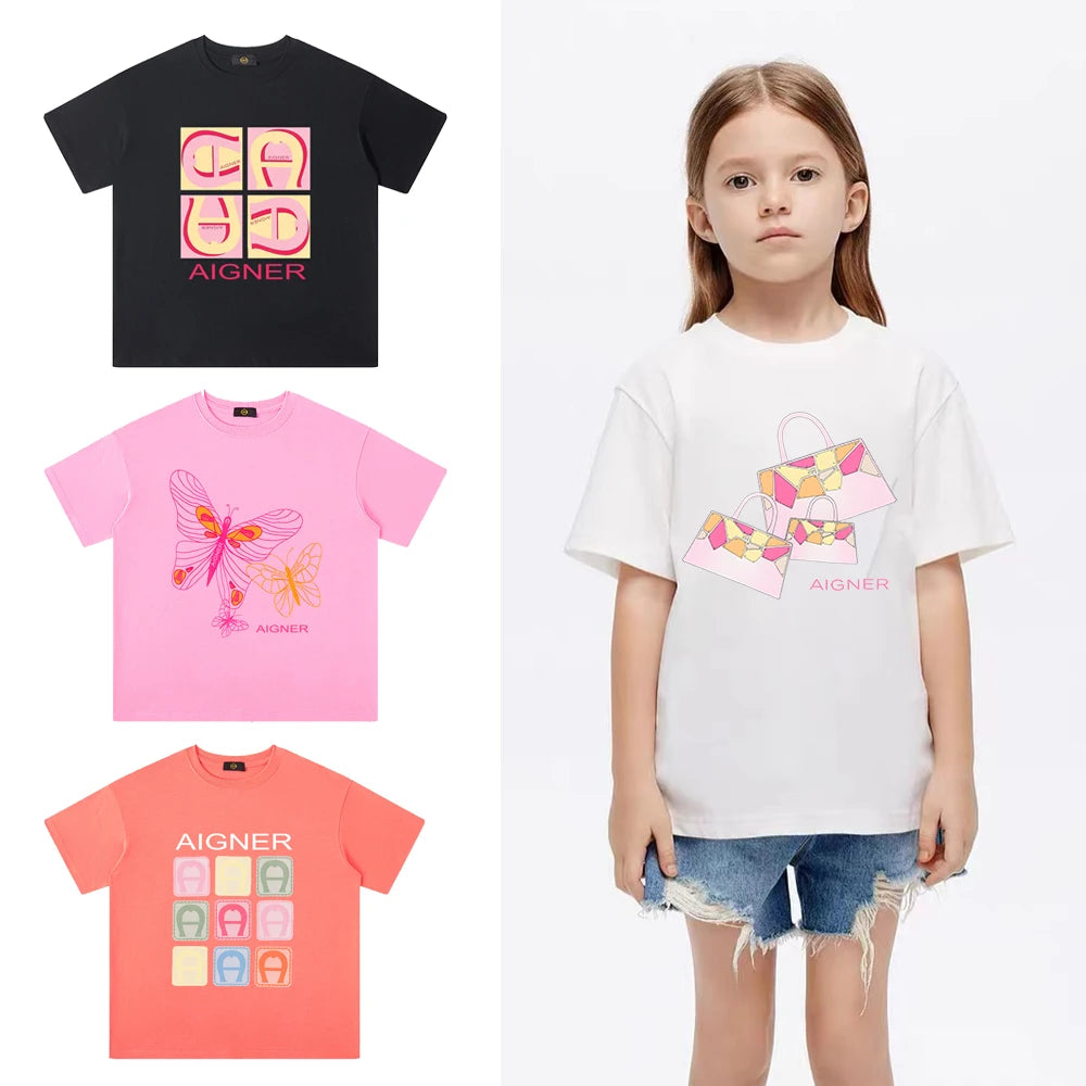 Girls' Cotton Summer T-Shirt with O-Neck Design