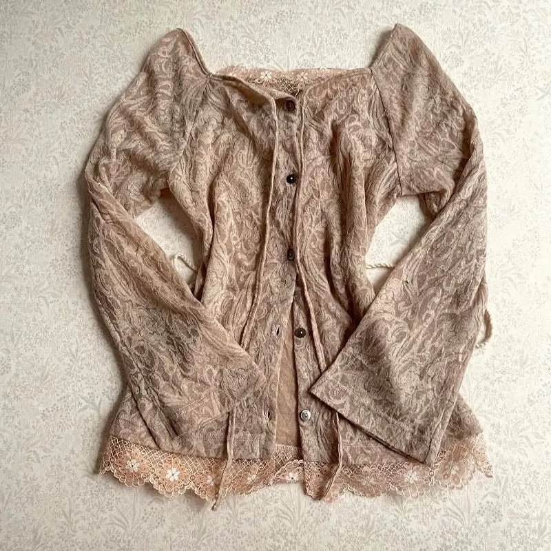 Y2K Vintage Two Piece Dress with Lace Cardigan for Juniors