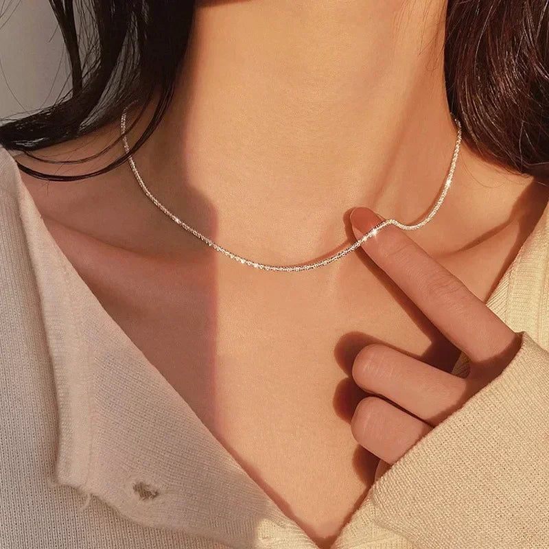 Silver Choker Necklace for Women in Water Wave Style