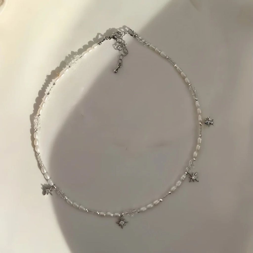 Gold Silver Minimalist Pearl Necklace for Women