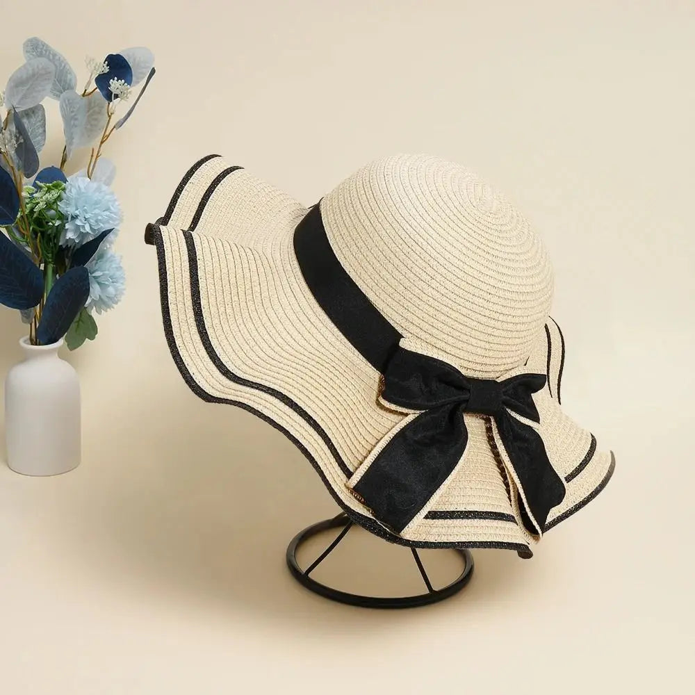 Women’s Casual Straw Sun Hat with Bowknot for Summer