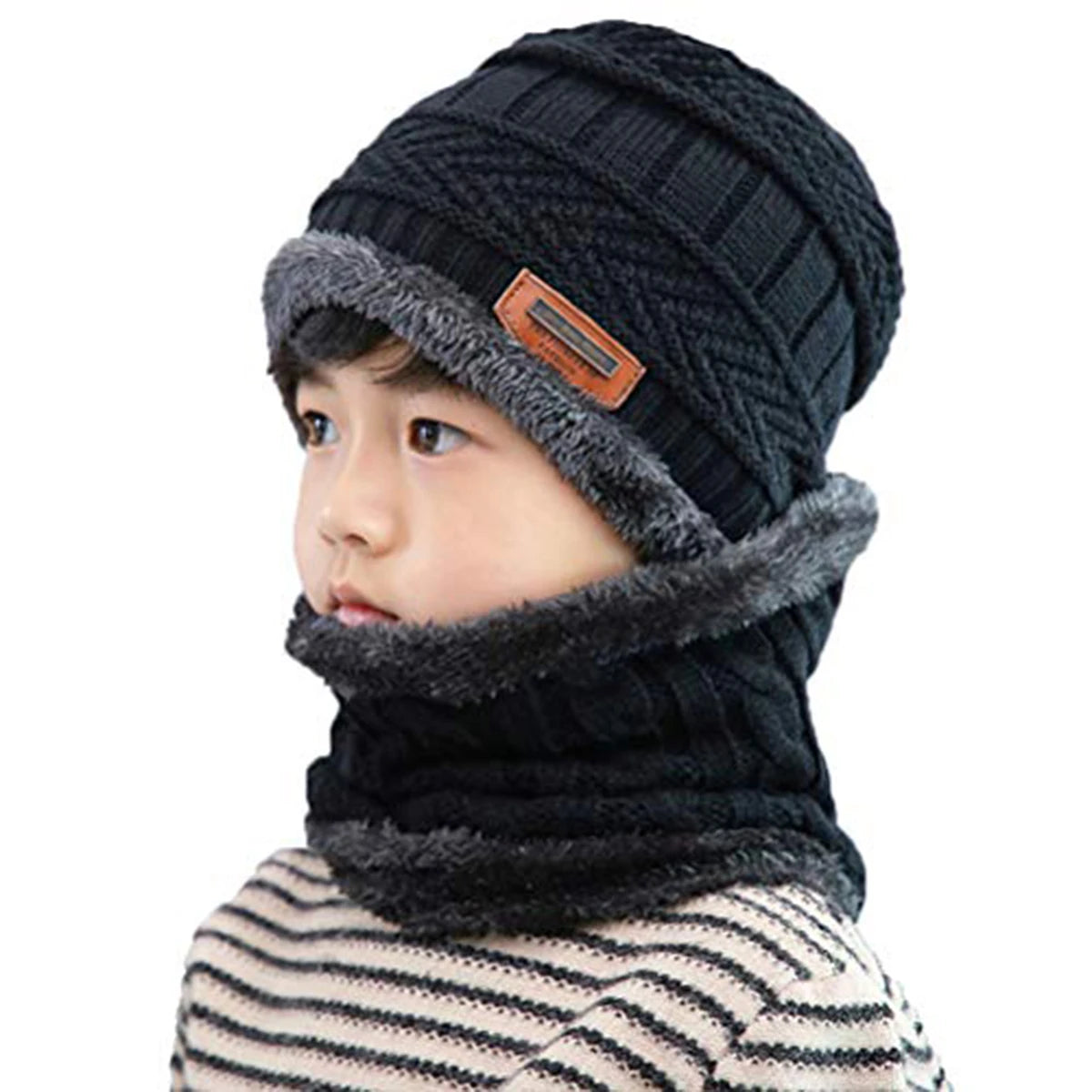 Kids Knitted Hat Scarf Set for 4-6 Years Unisex Polyester