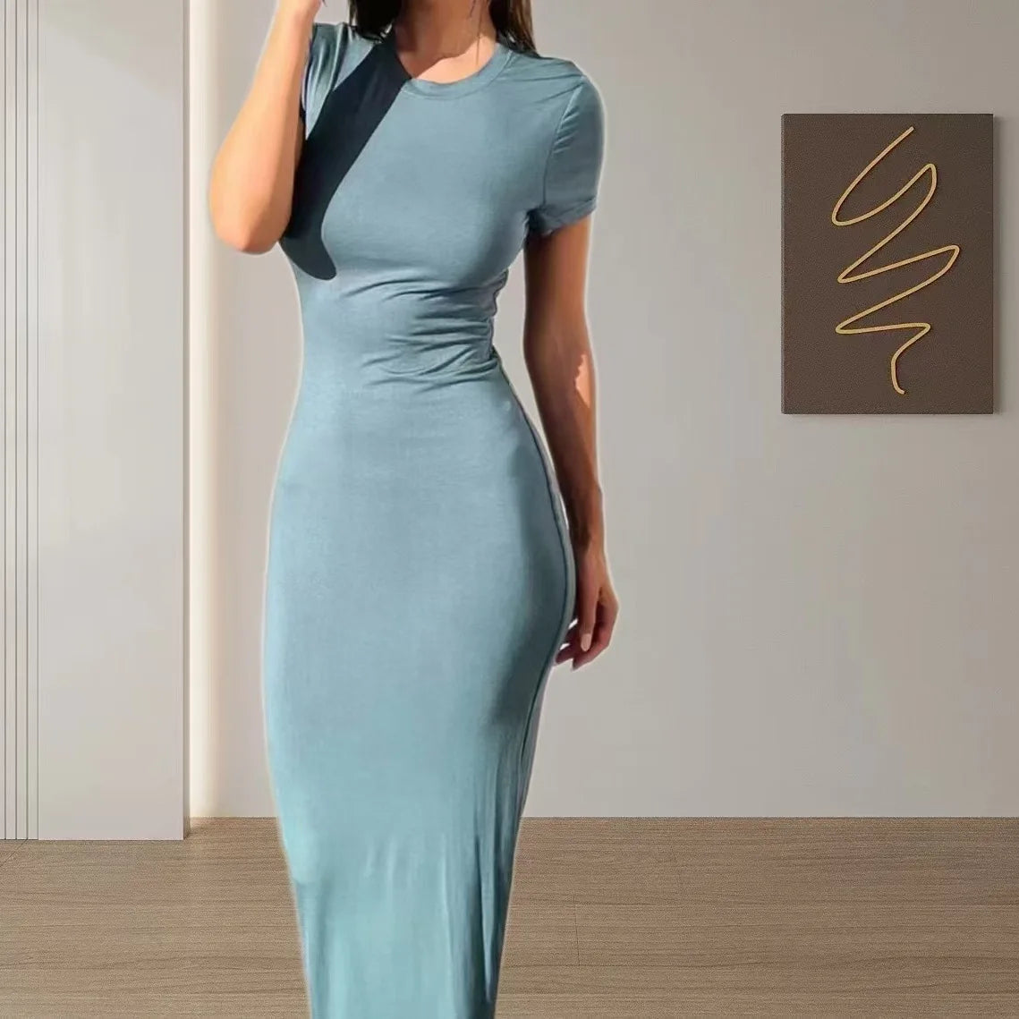 Elegant Floor-Length Women's Dress in Polyester Blend