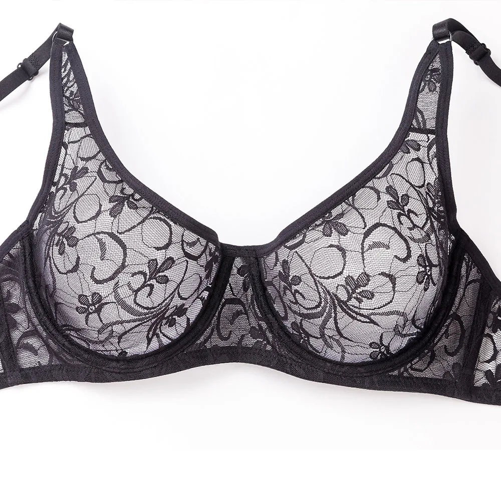 Lace Underwire Bra for Women with Embroidery and Hollow Out Design