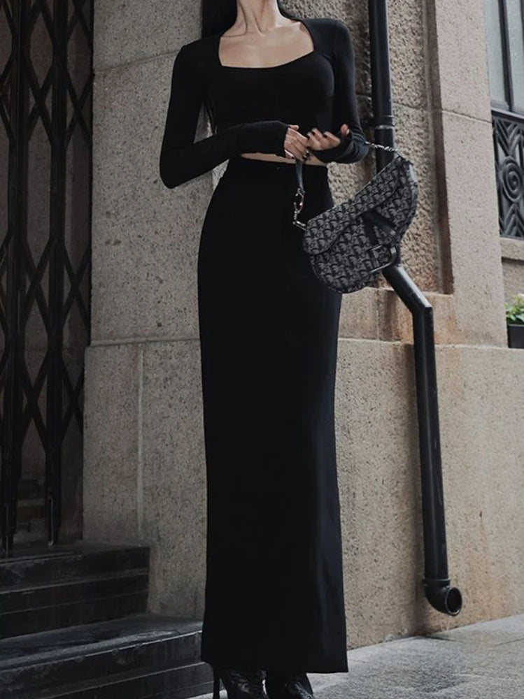 Elegant Black Gray Long Skirt for Women by Qarkash