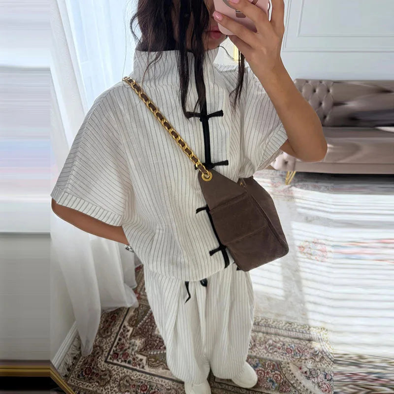 Chin.Sweety Women's Casual Linen Pants Set for Spring Summer
