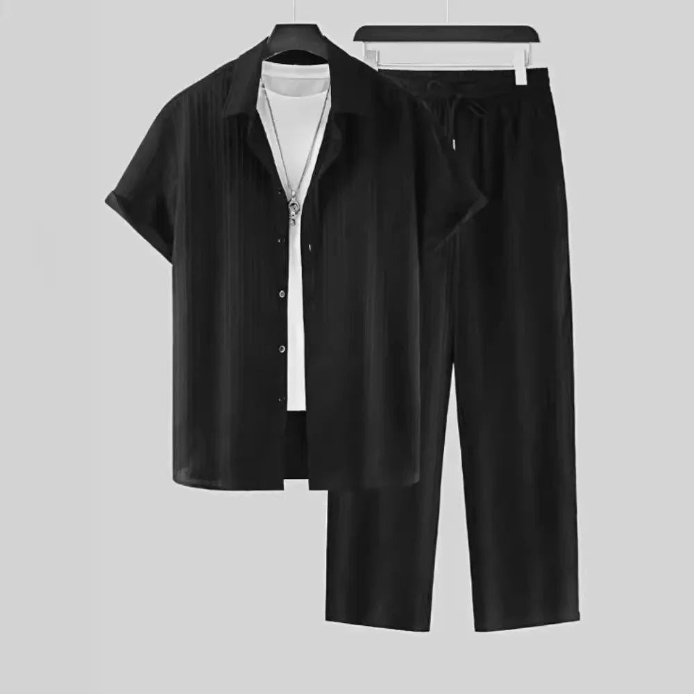 Ayrbao Men's Casual Summer Suit Set for Travel and Leisure