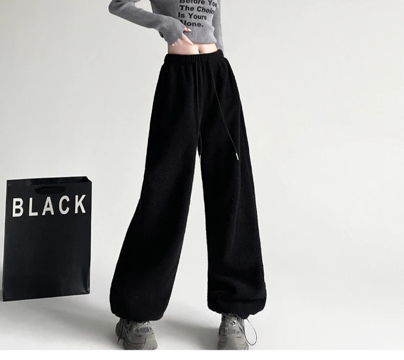 Women's High-Waist Wide-Leg Pants in Double-Sided Fleece
