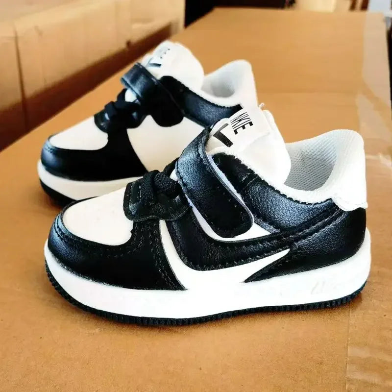 Boys White Black Yellow PU Sneakers for Autumn Winter