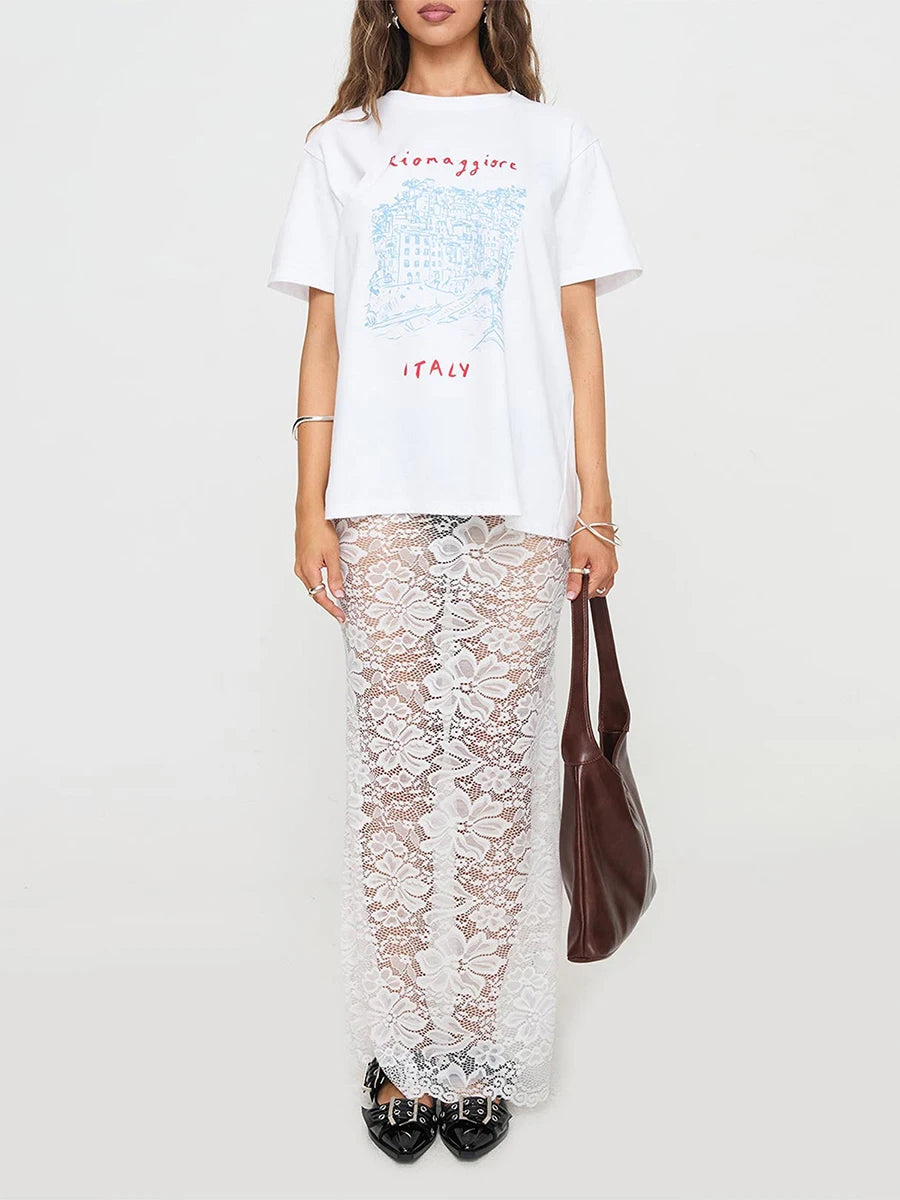 Elegant Women's Ankle-Length Lace Floral Skinny Skirt