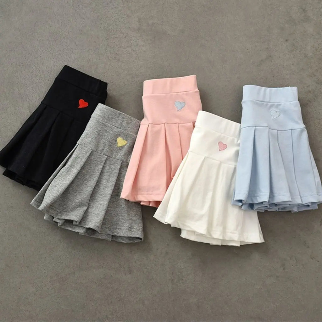 Cute Girls Pleated Skirt with Heart Print for Ages 7-13