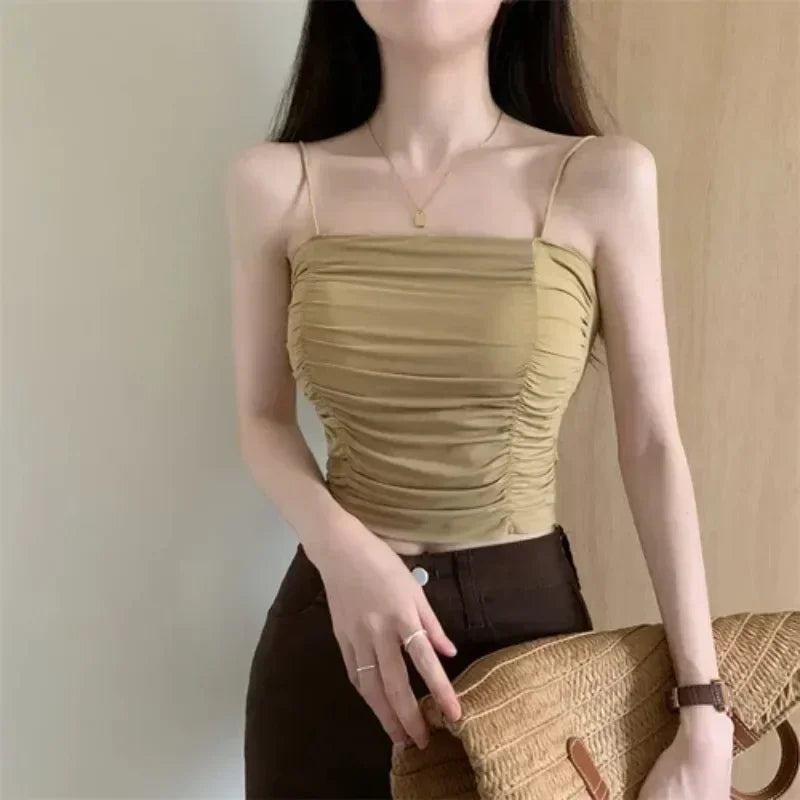 Elegant Women White Camisole Tube Top with Suspenders