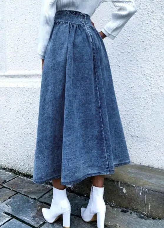 Solid Color High Waist A-Line Denim Skirt for Women