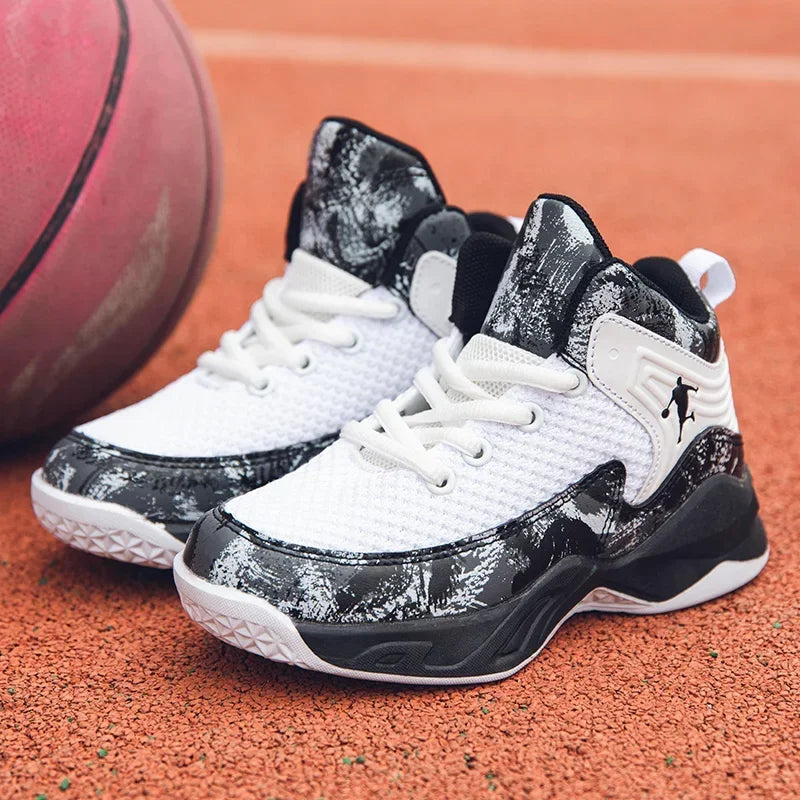MaiJiaKa Boys Basketball Shoes Leather Sneakers for Kids