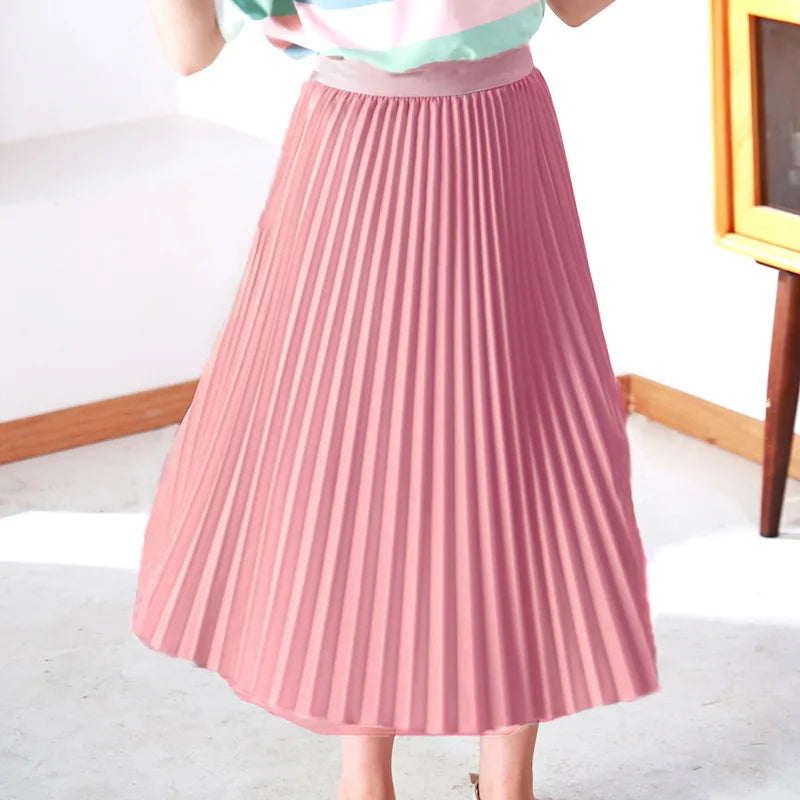 Girls White A-Line Pleated Skirt for Summer School Wear