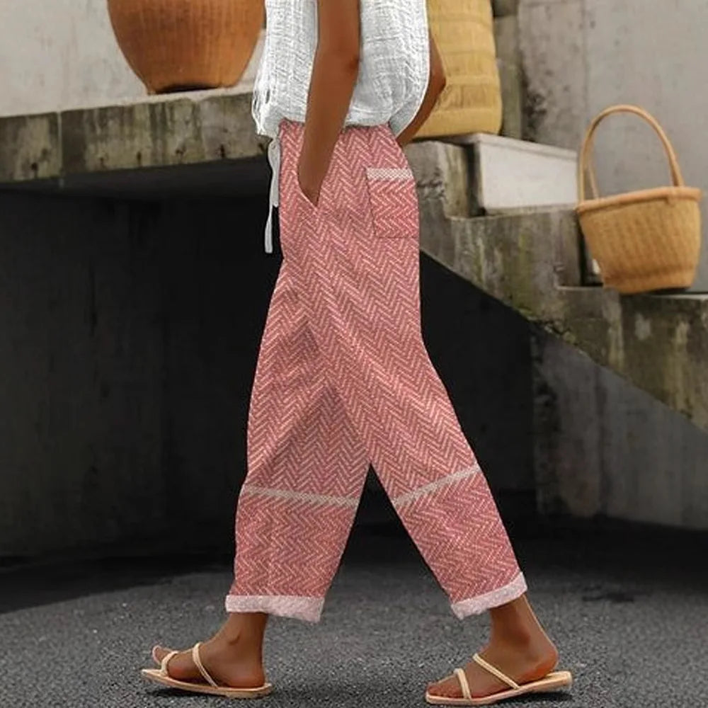 Boho Style Women's Wide Leg Pants in Polyester