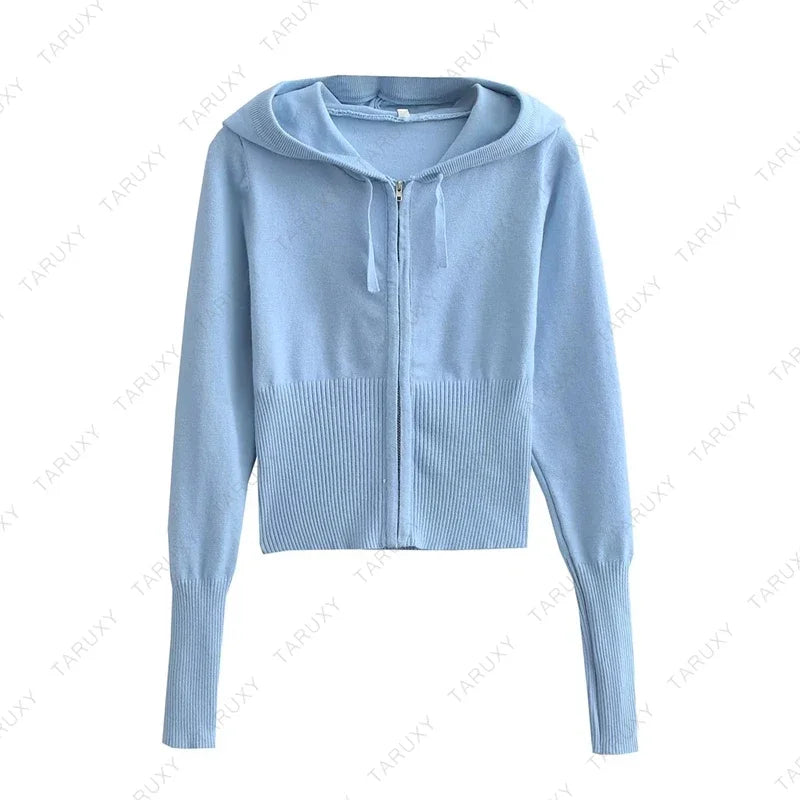 TARUXY Women Zipper Hoodie Set with Flare Pants for Casual Wear