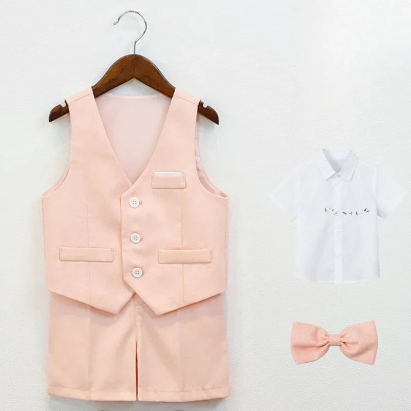 Boys Elegant Formal Vest Shorts Suit Set for Summer Events