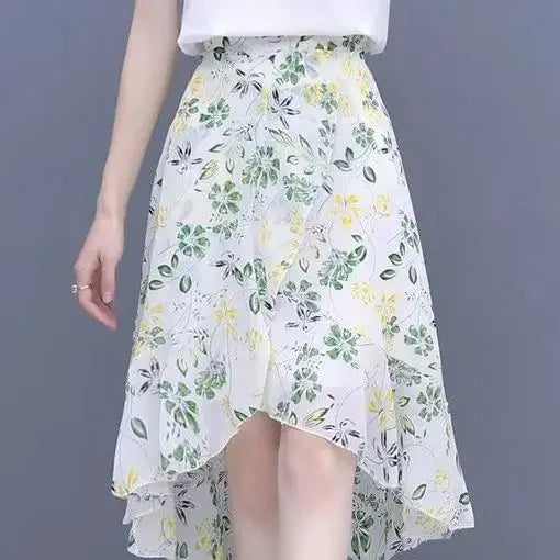 Chiffon Floral Skirt A-Line Style for Women in Summer
