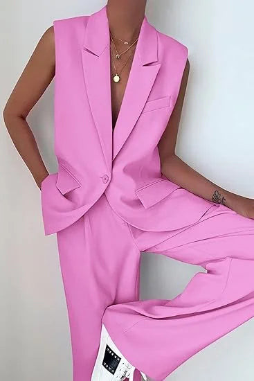 Burgundy Women's 2 Piece Sleeveless Suit Vest by MALEY LifeStyle