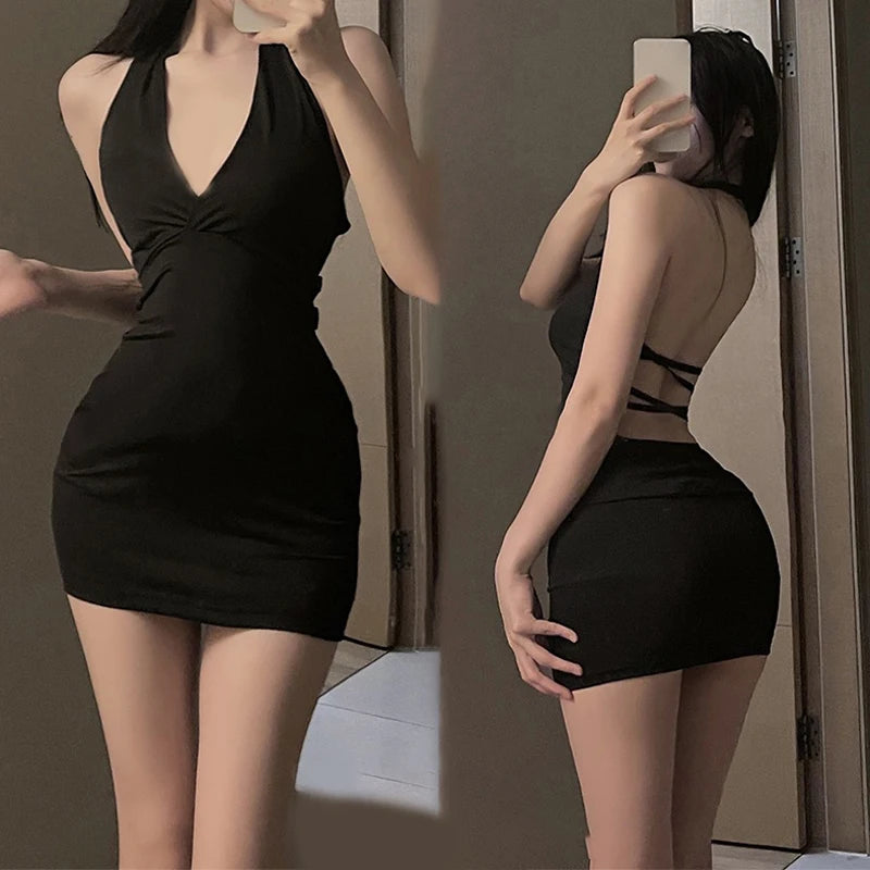 One Piece Sexy Women Mini Dress Halter Neck Polyester Casual