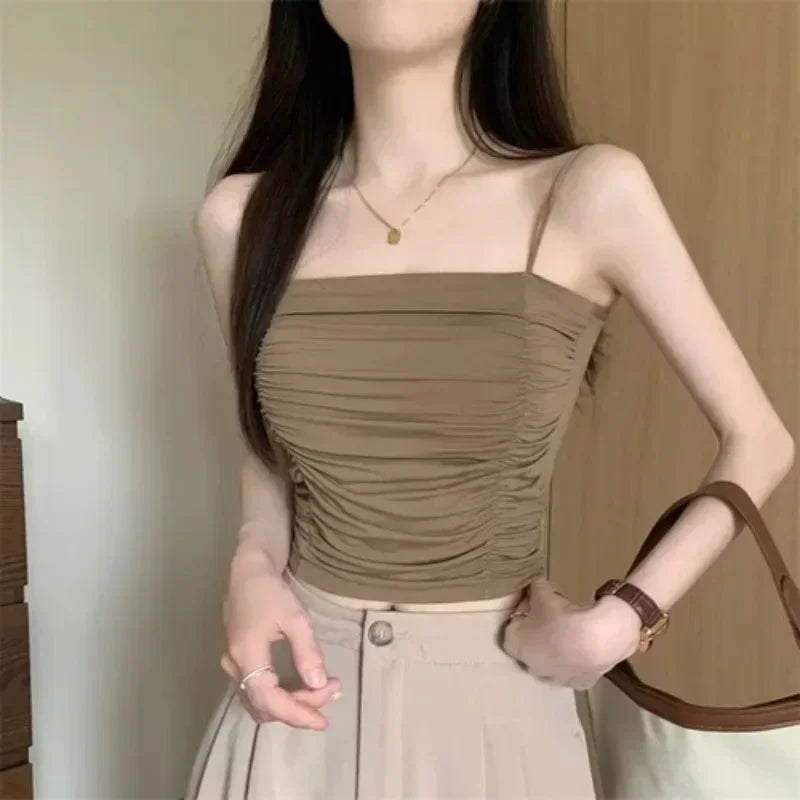 Elegant Women White Camisole Tube Top with Suspenders