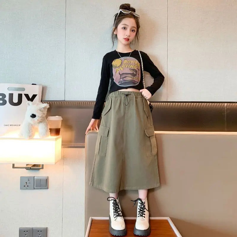 2025 Women's Casual Cargo Skirt for Tween Girls