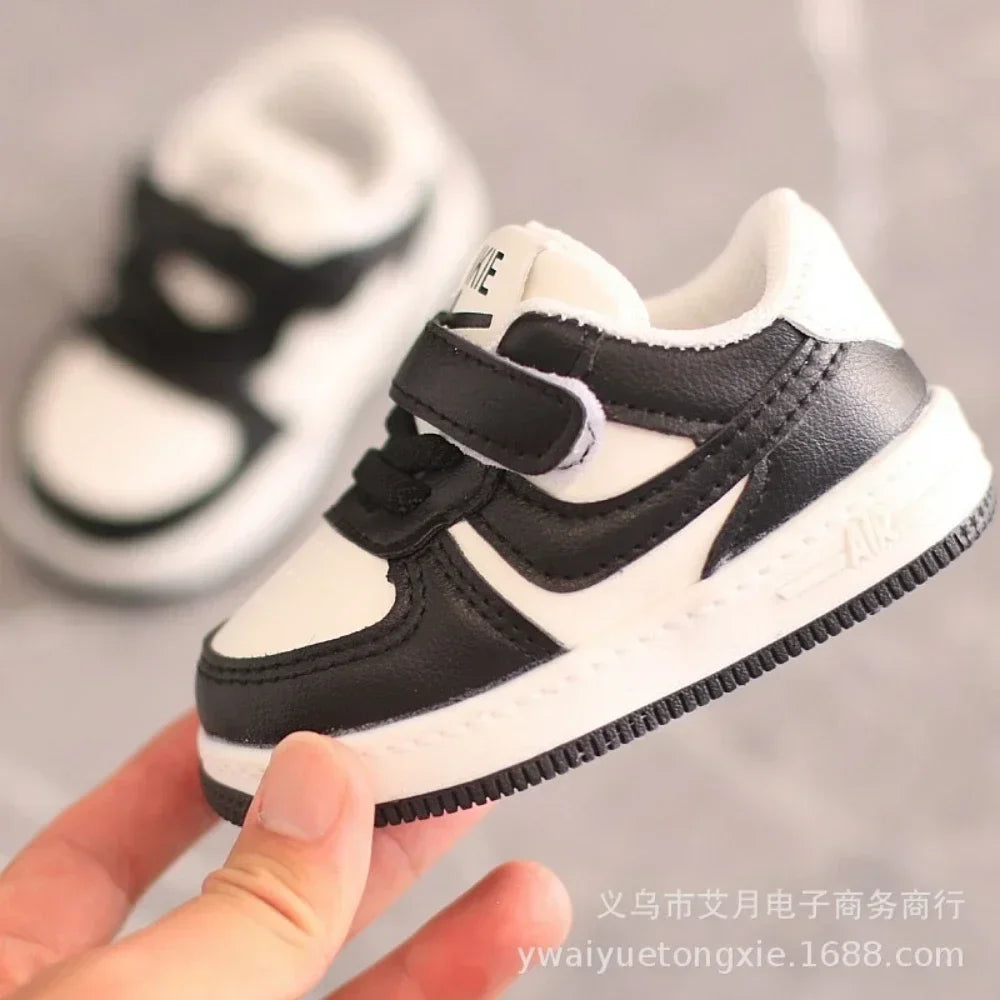Boys White Black Yellow PU Sneakers for Autumn Winter