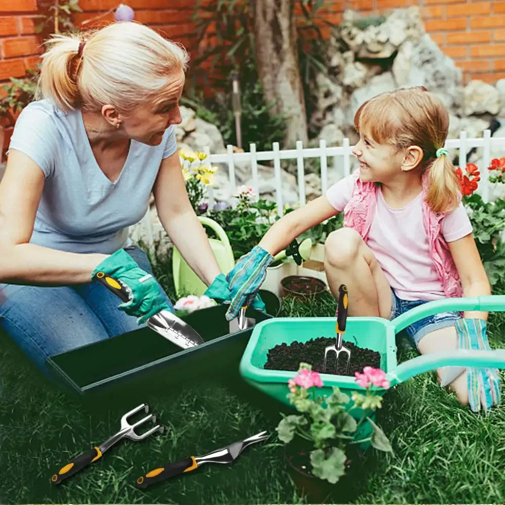 Ergonomic Garden Tool Set with Iron Trowel and Rake