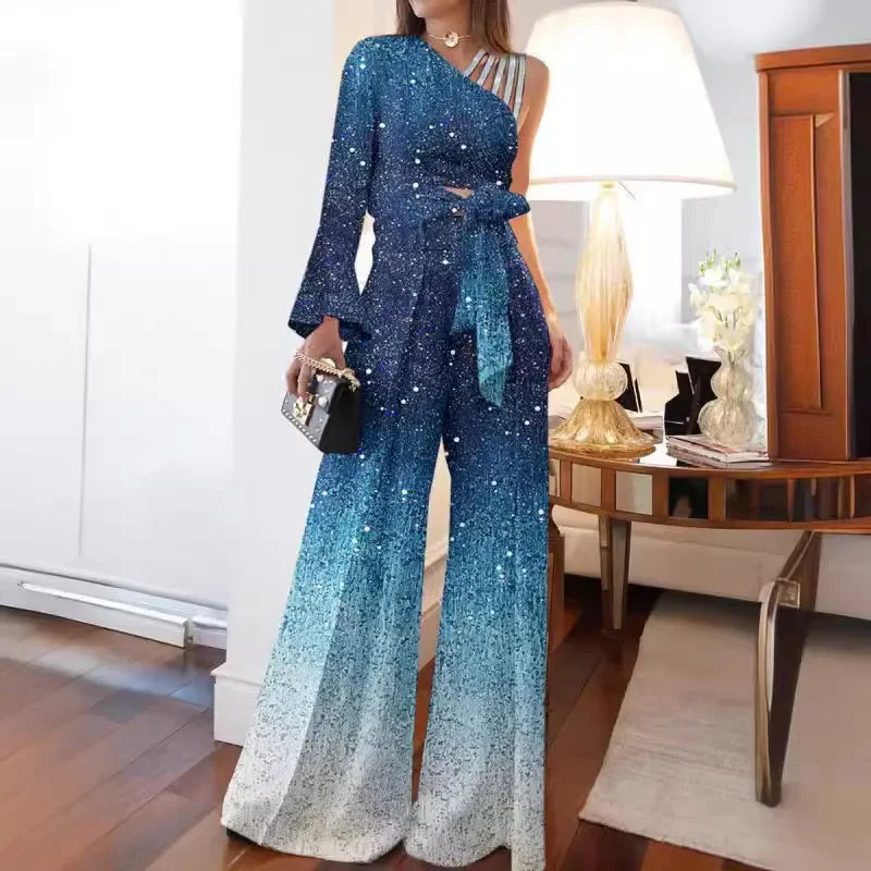 Plus-Size Off-the-Shoulder Sequin Set for Women