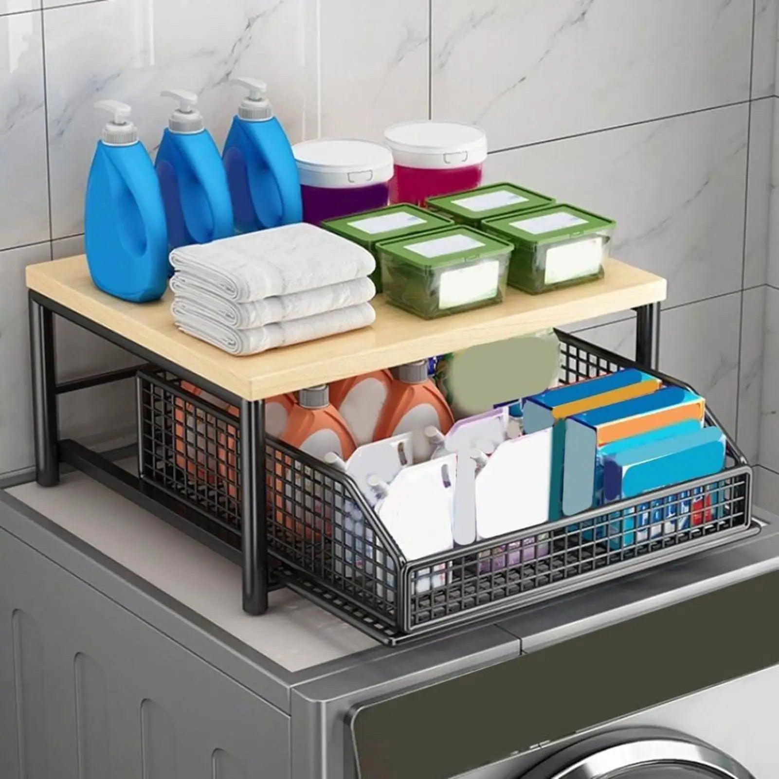 Wooden Kitchen Storage Rack with Drawer for Small Spaces