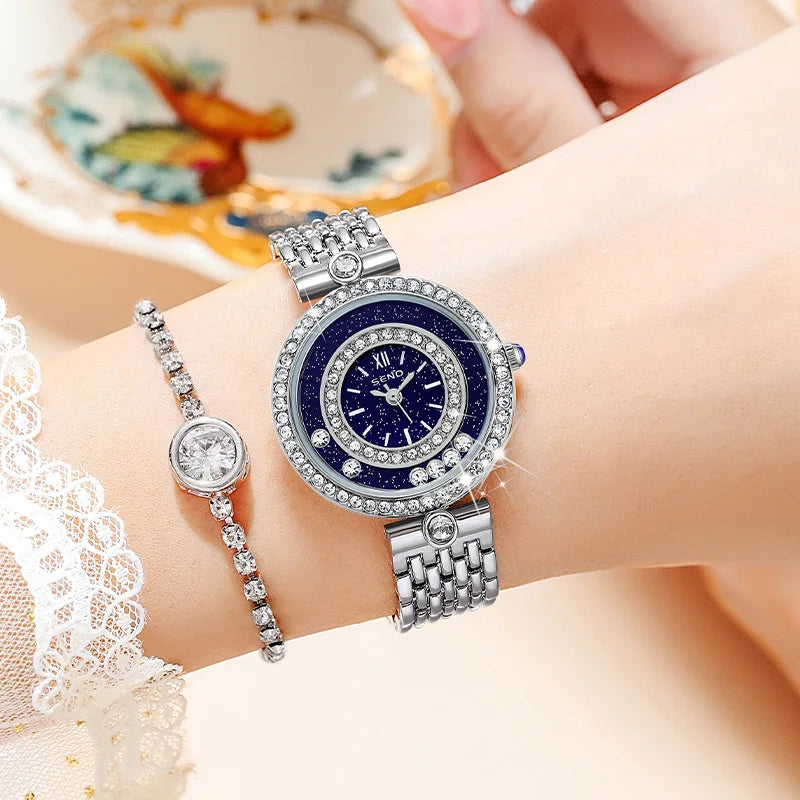 Luxury Silver Quartz Bracelet Watch for Women