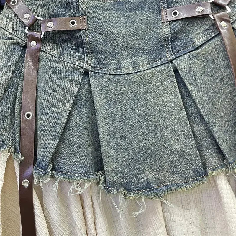 High Waist A-Line Denim Skirt for Women by CJFHJE